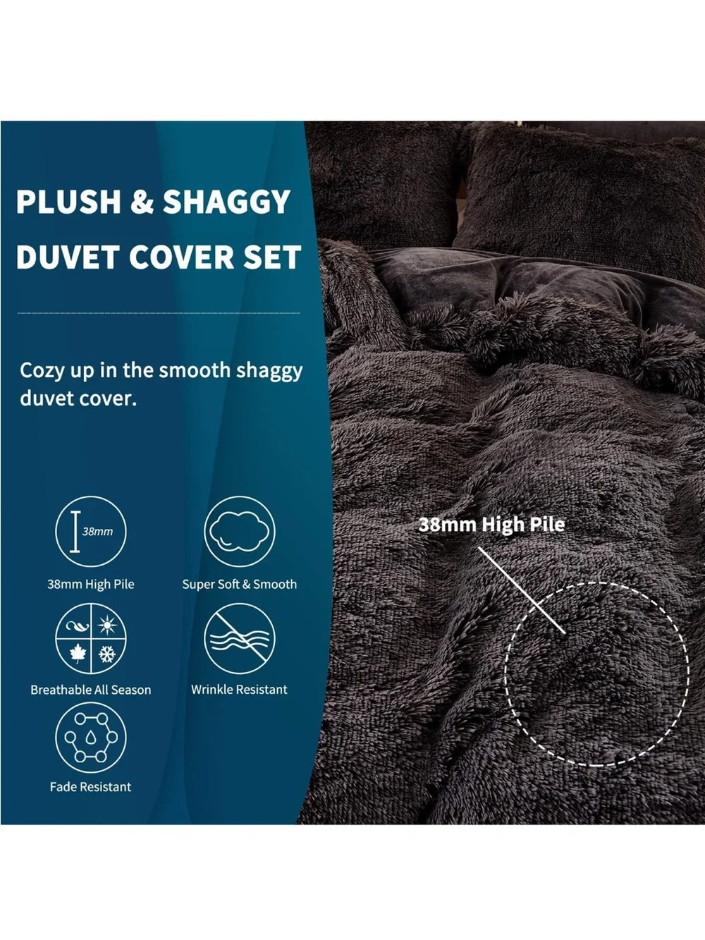New Open Box Plush Shaggy Duvet Cover Set - 5 Pieces Faux Fur Fluffy Bed Sets/Q